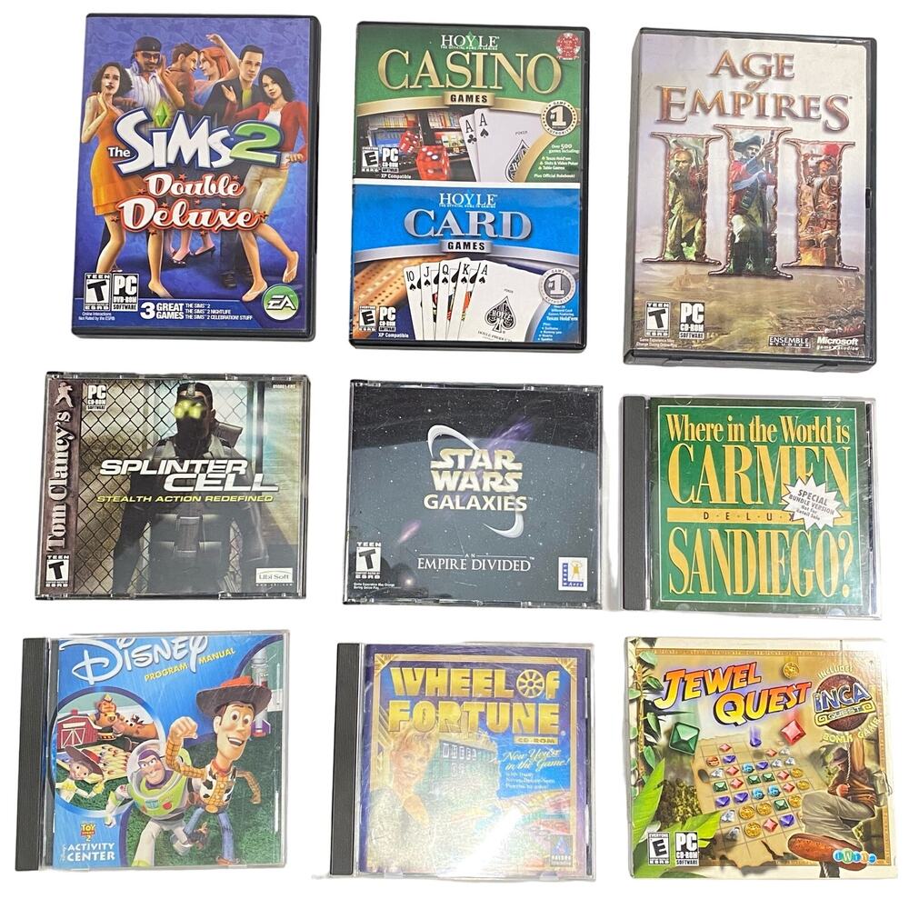 Computer Game Sims Hoyle Star Wars Splinter Cell Toy Story Wheel Fortune Jewel